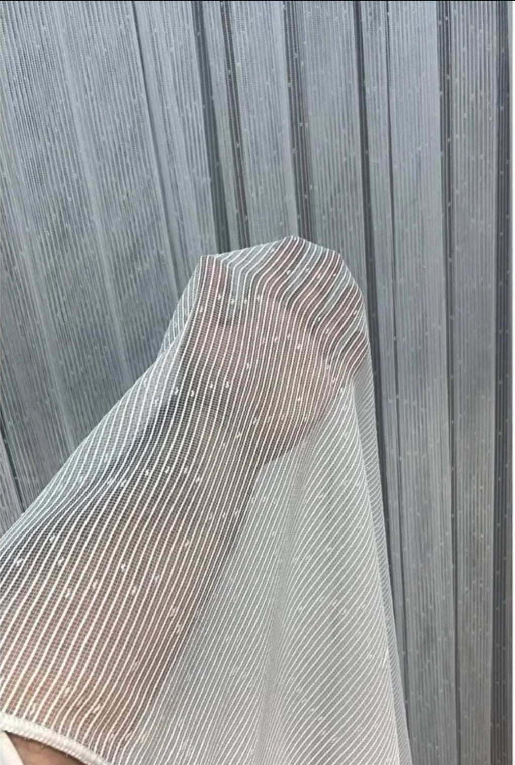 Nope Desen Çizgili Kartopu Ütü İstemez 1/3 Kat Pile Ekru Tül Perde