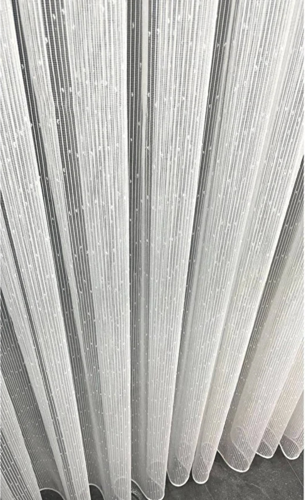 Nope Desen Çizgili Kartopu Ütü İstemez 1/3 Kat Pile Ekru Tül Perde