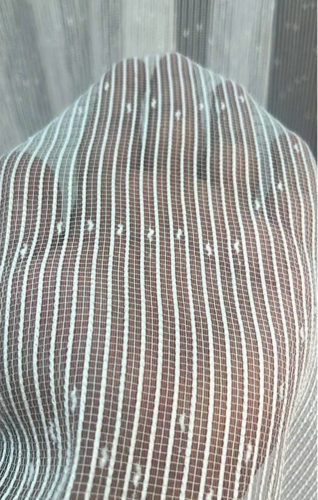 Nope Desen Çizgili Kartopu Ütü İstemez 1/3 Kat Pile Ekru Tül Perde